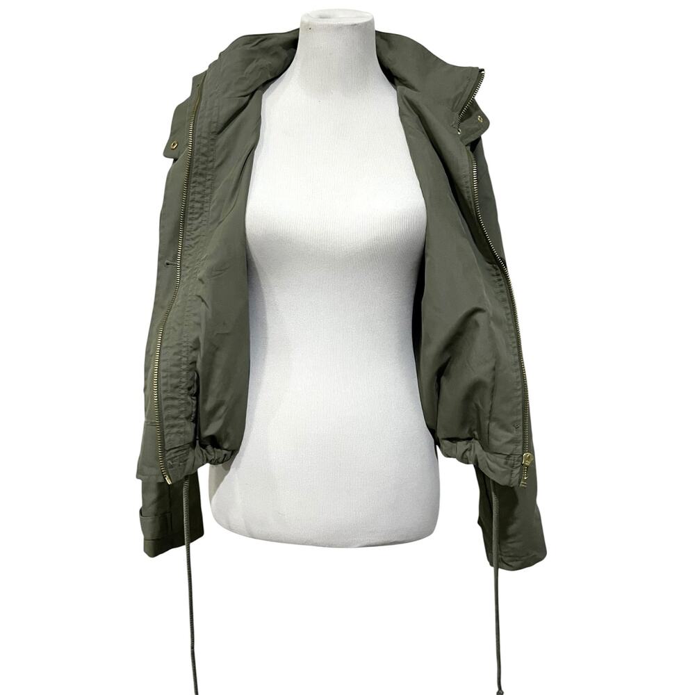 Womens Cropped Utility Jacket Sz M Cargo Coat Hood Pockets Green Adjustable H&M - Picture 5 of 9
